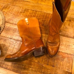 Western boots, honey colored.